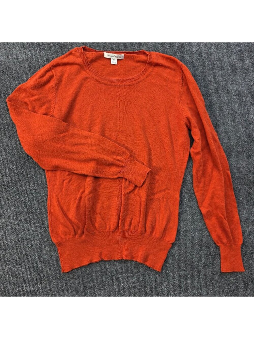 Studio Works Cotton Blend Knit Pullover Sweater M Orange Minimalist Dopamine